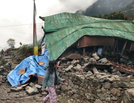 2015 Nepalese Earthquake damages house in Chaurikharka