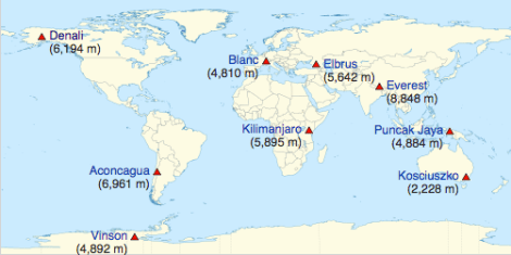 What Are the Seven Summits? map of the 4 seven summits lists