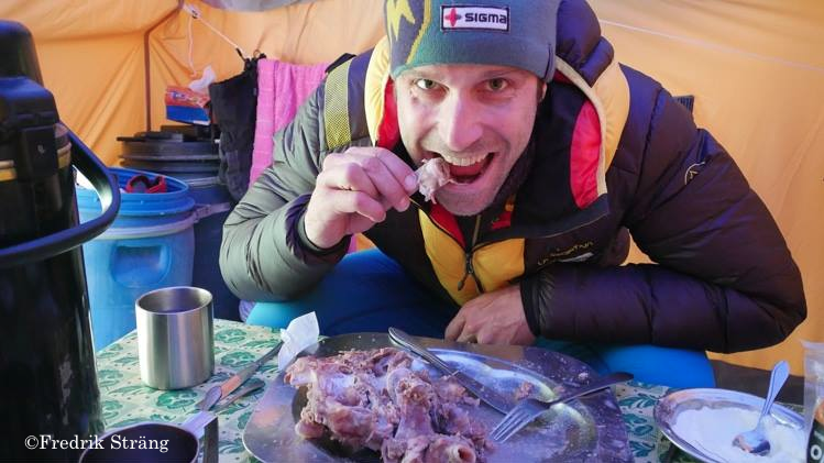 Fredrik Strang eating Baltoro Glacier Goat k2 2017