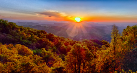 Appalachian trail mountain sunrise sunset in autumn