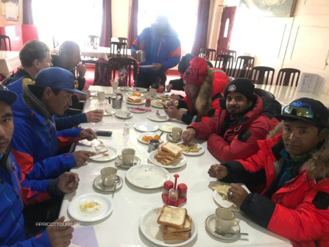 Apricot Tours k2 winter 2020 team having breakfast in skardu